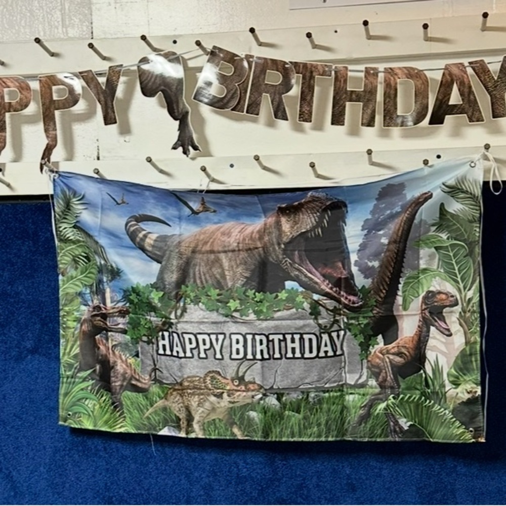 Dinosaur Themed Happy Birthday Banner - Multicolor
